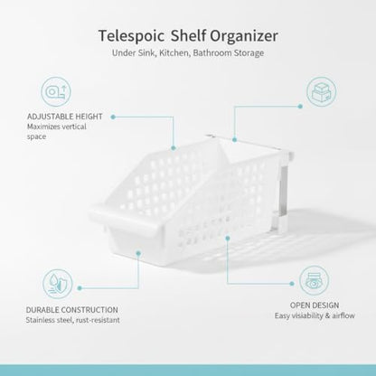 Telescopic Shelf Organizer, Adjustable Stainless Steel Cabinet Divider for Under Sink, Kitchen, Bathroom, and Closet Storage - size: 9.84 x 4.72 x 4.13 in