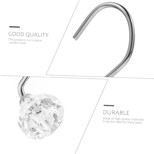 J&V TEXTILES Shower Curtain Hooks Rings, Rust Resistant Metal Double Glide Shower Hooks Rings for Bathroom Shower Rods Curtains, Set of 12 Hooks (Crystal Clear Accent) - color: Crystal Clear Accent
