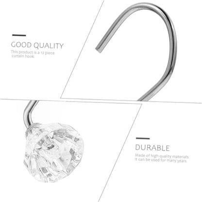 J&V TEXTILES Shower Curtain Hooks Rings, Rust Resistant Metal Double Glide Shower Hooks Rings for Bathroom Shower Rods Curtains, Set of 12 Hooks (Crystal Clear Accent) - color: Crystal Clear Accent