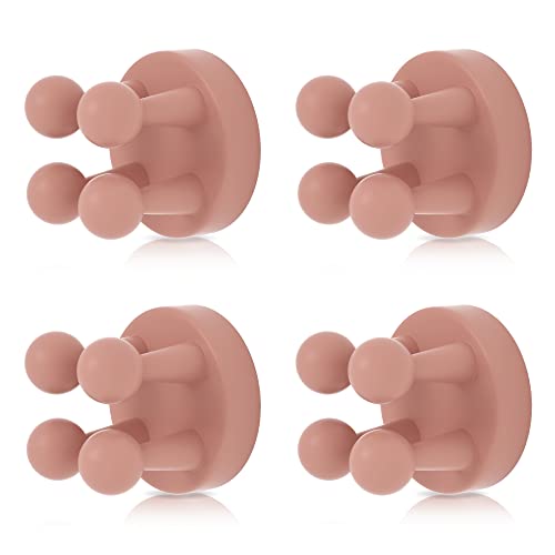 4 pcs Silicone Toothbrush Holder Multi-Function Hook Waterproof self Adhesive Single Toothbrush Hook Plug Holder for Wall for Hanging Bathroom Kitchen Living Room Office - color: Pink
