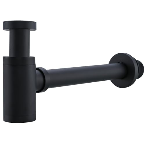 Bottle P Trap Brass Round 1 1/4 Inch Decorative P-Trap, Adjustable Bathroom Basin Sink Waste Drain Kit, Wall Drainage, Matte Black SW-83888MB. - color: T02-matte Black