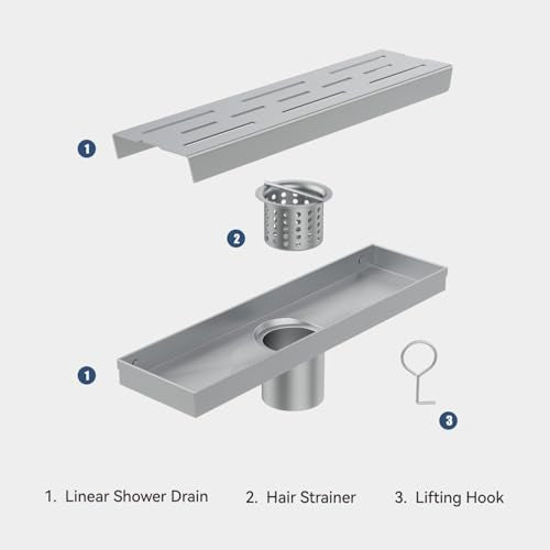 ELLO&ALLO 12 Inch Linear Shower Drain Brushed Nickel, SUS304 Stainless Steel Rectangle Shower Floor Drain with Removable Pattern Grate - color: Brushed Nickel, size: 12 In Grid Cover