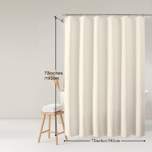 Cream Shower Curtain, Waffle Weave Heavy Fabric Shower Curtain for Bathroom, Waterproof Thick 420G/M Textured Soft Elegant Luxury Hotel Spa Bath Curtains, Machine Washable, Cream, 72W x 72L - color: Cream, size: 72"W x 72"L (Pack of 1)