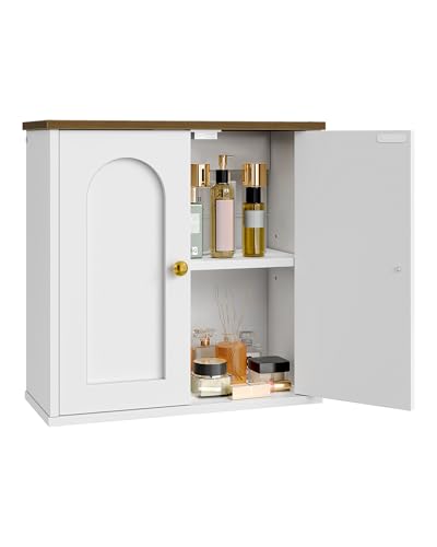 CHOEZON Bathroom Wall Cabinet, Medicine Cabinet with Adjustable Shelf | Modern Wall Cabinet with 2 Doors, Farmhouse Wall Mounted Storage Cabinet, for Bathroom, Living Room, White and Walnut