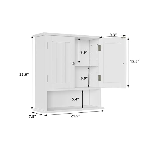 Smuxee White Bathroom Cabinet Wall Mounted, Small Bathroom Medicine Cabinet with 2 Door Adjustable Shelves, Bathroom Wall Cabinet Over Toilet for Laundry Room Kitchen - color: White Small
