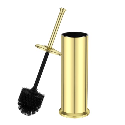 Gold Toilet Brush and Holder，Long Handled Gold Toilet Brush for Bathroom，Stainless Steel Heavy Duty Toilet Bowl Brush,Removable Inner Bowl,Deep Cleaning Dense Bristles Cleaner Brush -Space Saving - color: Gold