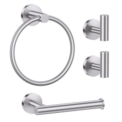 Lairuier Bathroom Hardware Set, 4-pieceTowel Holder Set Include Toilet Paper Holder,Towel Ring and 2 Towel Hooks Stainless Steel Wall Mounted Bathroom Hardware Accessories Set (Brushed Finish) - color: Brushed Nickel, size: Set A