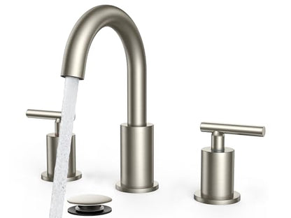 FORIOUS Brushed Nickel Bathroom Faucet 3 Hole Commercial Widespread Faucet | 3 Hole Bathroom Sink Faucet Brushed Nickel, 8 Inch Widespread Faucet for Bathroom Sink 3 Hole Silver with 360° Swivel Spout - color: Stainless Steel, style: Modern