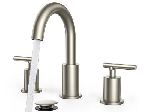 FORIOUS Brushed Nickel Bathroom Faucet 3 Hole Commercial Widespread Faucet | 3 Hole Bathroom Sink Faucet Brushed Nickel, 8 Inch Widespread Faucet for Bathroom Sink 3 Hole Silver with 360° Swivel Spout - color: Stainless Steel, style: Modern