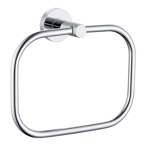 Square Hand Towel Ring for Bathroom Sink, Chrome, Wall Mounted | Rustproof Stainless Steel Towel Holder, 180° Swivel Ring for Easy Towel Access, Quiet & Smooth Rotating, Space-saving - color: Chrome