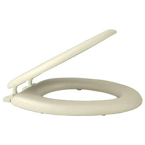 PowerSellerUSA Vinyl Soft Elongated Toilet Seat, Adjustable Hinges Toilet Seats with Non Slip Grip Tight Bumpers, Oval Shape Heavy Duty Plastic Bathroom Toilet Seat Close Lid Set, Bone - color: Bone - Vinyl, size: 19" Elongated