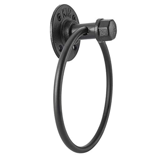 Industrial Towel Ring, Farmhouse Pipe Hand Towel Holder, Matte Black Wall Mounted Bathroom Hardware, Rustic Towel Ring for Bathroom (1)