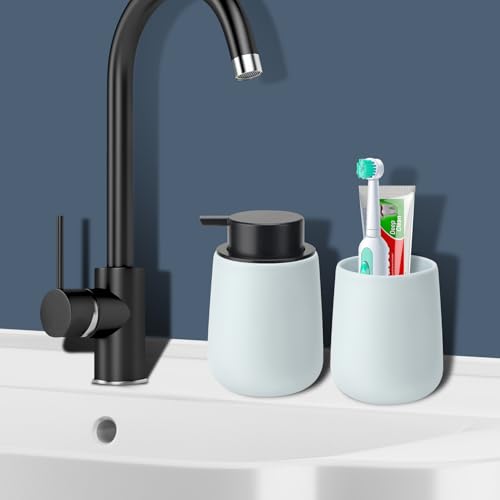 Soap Dispenser Ceramic with Easy-to-Press Pump Hand Lotion Liquid Dispenser for Shampoo Bathroom Kitchen 12 oz - color: Lightblue