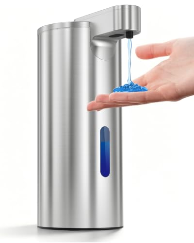 Fantictas Automatic Soap Dispenser Touchless, Stainless Steel 11.5 oz | Touchless Soap Dispenser for Hand or Dish Soap, USB-C Rechargeable with 3 Adjustable Levels, for Kitchen Sink and Bathroom - color: Stainless Steel, style: Gel
