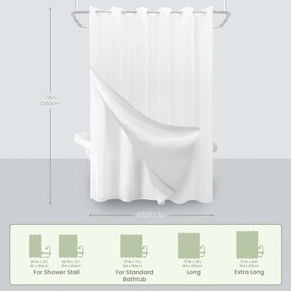 Inhousolu No Hook Shower Curtain with Removable Snap-in Liner, Waffle Weave 230 GSM Polyester, Weighted Hem, Water Repellent Washable, 72 x 78 Inch, White - color: White, size: 72"W x 78"L (Pack of 1)