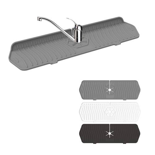 Sink Drain Mat Behind Faucet,Faucet Guard Draining Mat, 90° Foldable Tap Draining Mat for Kitchen Sink with 2 Water Ports, Faucet Drain Mats for Kitchen, Bathroom, etc (Gray, 17.7"*5.78") - color: Gray, size: 17.7"*5.78"