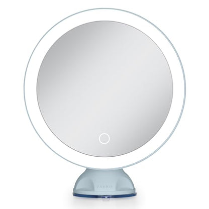 Zadro Zado 8.25-Inch x 6.9-Inch Round LED Lighted Wall Mounted Suction Cup Makeup Mirror with 10X Magnification and Touch Controls (French Blue) - color: French Blue