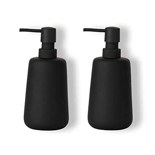 Soft Touch Matte Black Ceramic Soap Dispenser 2 Pack, Minimal | Rubber Paint Finish, Smooth Relaxing Touch, Sleek Modern Shape, Elegant Countertop Accent, Minimal Bathroom And Kitchen Decor - color: Matte Black 2 Pieces