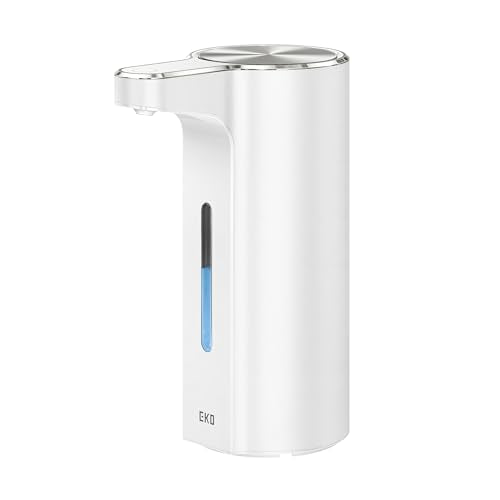 EKO Aroma Pro 13.5 fl oz Touchless Automatic Liquid Soap Dispenser, Rechargeable Electric Hand & Dish Soap Dispenser for Bathroom and Kitchen, IPX7 Waterproof, Adjustable Volume Control (White) - color: White, size: 13.5 oz (Premium Wireless Charging)