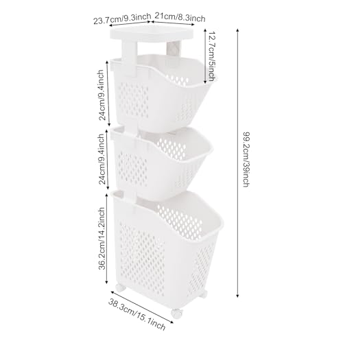 2/3/4-Layer Laundry Basket, Washing Storage Clothes Hamper w/Wheels, Narrow Vertical Rolling Laundry Cart, Bathroom Bedroom Clothes Storage Basket Cart for Towels, Blankets, for Hotel, Dorm (3-Tier) - size: 3-Tier