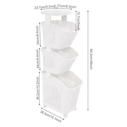 2/3/4-Layer Laundry Basket, Washing Storage Clothes Hamper w/Wheels, Narrow Vertical Rolling Laundry Cart, Bathroom Bedroom Clothes Storage Basket Cart for Towels, Blankets, for Hotel, Dorm (3-Tier) - size: 3-Tier