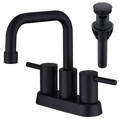4 Inch Centerset Matte Black Bathroom Faucet 2 or 3 Hole | Stainless Steel Black Sink Faucet with Pop up Drain, 2 Handle Vanity Faucet for Bathroom, Restroom, Rv - color: Matte Black