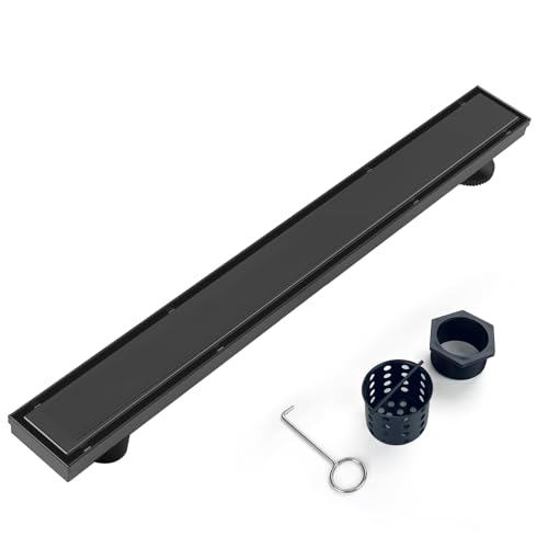 36 Inch Offset Linear Shower Drain,Black 304 Stainless Steel | Offset Side Outlet,Easy to install,Tile-In Grate,Hair Catcher,Leveling Feet,Complete Install Kit, Removable Grate Cover - color: Black, size: 36 inch