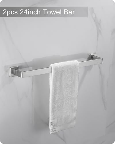 Brushed Nickel Bathroom Hardware Set 10 Pieces Includs 2pcs 24 inch Towel bar, 2pcs Towel Ring, 2pcs Toilet Paper Holder, 4pcs Towel Hook (Brushed-10PCS-24Inch)