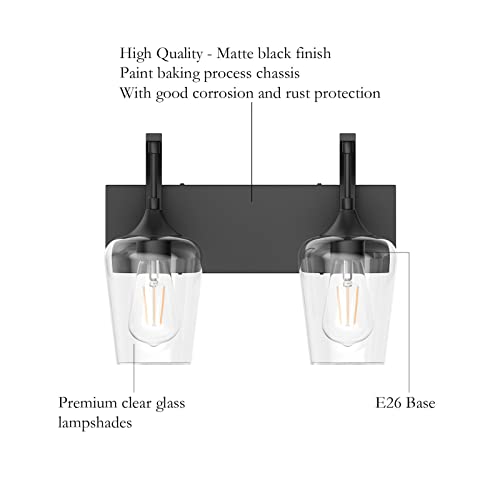 Ralbay Black Vanity Light 2 Lights Industrial Bathroom Light Fixtures Over Mirror with Clear Glass Black Bathroom Wall Mount Lighting Sconce - color: Black, size: 14 inch