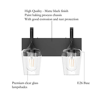 Ralbay Black Vanity Light 2 Lights Industrial Bathroom Light Fixtures Over Mirror with Clear Glass Black Bathroom Wall Mount Lighting Sconce - color: Black, size: 14 inch