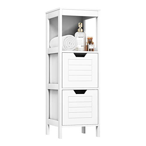 DORTALA Bathroom Storage Cabinet, Multifunctional Wooden Storage Rack Free Standing Organizer w/ 2 Drawers, Space-Saving Bathroom Floor Cabinet for Living Room Bathroom Bedroom Entryway, White - color: White