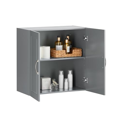 SoBuy Wall Cabinet Laundry Room, Medicine Cabinet for Bathroom Kitchen Garage,Floating Cabinet Hanging Storage with Adjustable Shelf, Grey FRG231-DG | Floating Wall Storage Cabinet With Adjustable Shelf, All-Match Bathroom Cabinet For Various Home Storage