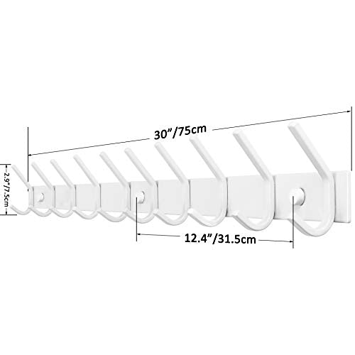 WEBI Coat Rack Wall Mounted,10 Hooks,30" Long Coat Hooks Wall Mount White,Coat Hanger Wall,Hook Rack,Jacket Hooks for Coats,Clothes,Hats - size: 10 Hooks