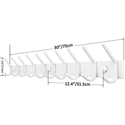 WEBI Coat Rack Wall Mounted,10 Hooks,30" Long Coat Hooks Wall Mount White,Coat Hanger Wall,Hook Rack,Jacket Hooks for Coats,Clothes,Hats - size: 10 Hooks