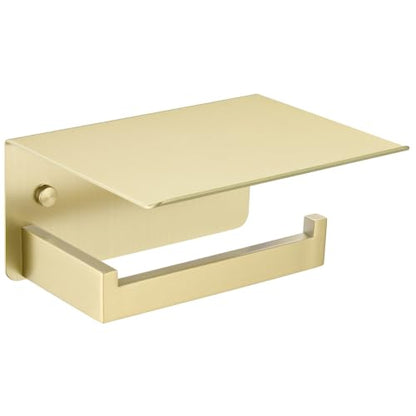 Brushed Gold Toilet Paper Holder with Shelf, 304 Stainless Steel Wall Mount Tissue Roll Holder for Bathroom - color: Brushed Gold, size: Single Rod
