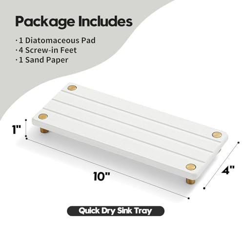 Instant Dry Sink Caddy Kitchen Sink Organizer, Quick Drying Diatomaceous Earth Stone Sink Tray Sponge Holder Soap Dish, Bathroom Countertop Vanity Dispenser Toothbrush, Gold White, 10" x 4" - color: 1. Gold - White, size: 10" x 4" x 1"