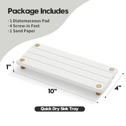 Instant Dry Sink Caddy Kitchen Sink Organizer, Quick Drying Diatomaceous Earth Stone Sink Tray Sponge Holder Soap Dish, Bathroom Countertop Vanity Dispenser Toothbrush, Gold White, 10" x 4" - color: 1. Gold - White, size: 10" x 4" x 1"