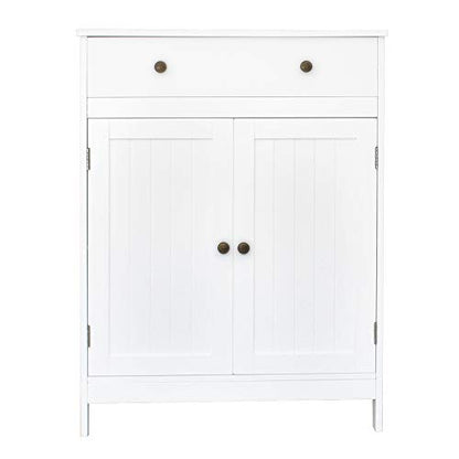 VINGLI White Storage Cabinet with Doors and Drawer Bathroom Floor Cabinet Wood Freestanding Storage Cabinet with Adjustable Shelf for Kitchen Entryway Foyer Living Room, 23.63" W x 11.8" D x 31.5" H