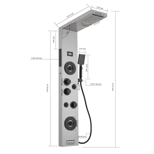 BWE Stainless Steel Shower Panel Tower System,LED Rainfall Waterfall Shower Head,4 Massage Body Jets,3 Functions Handhels Shower and Waterfall Tub Spout,Wall Mounted Shower Panel with Temp Display - color: Brushed Nickel and Black