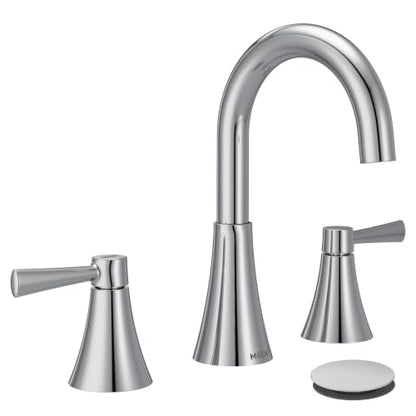 Moen 84023 Ronan Two-Handle Widespread Bathroom Sink Faucet, Valve Included, Chrome, Modern 3-Hole Faucet with Push-Down Drain Assembly - color: Chrome, size: Widespread (Pack of 1), style: Widespread