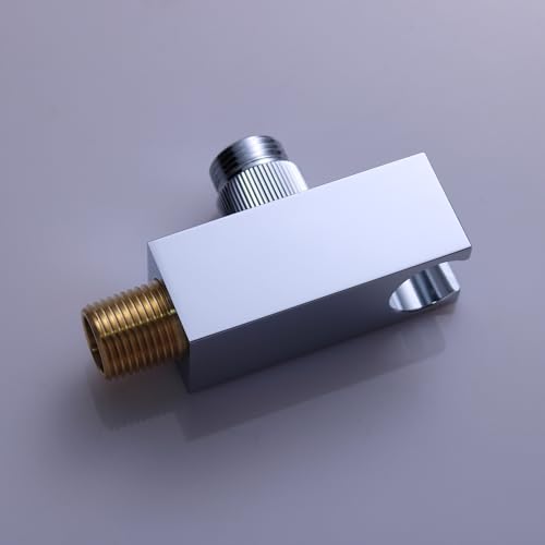 Bathroom Brass Square Wall Mount Handheld Shower Head Holder Water Supply Elbows with On/Off Flow Control Bracket, Chrome - color: Chrome