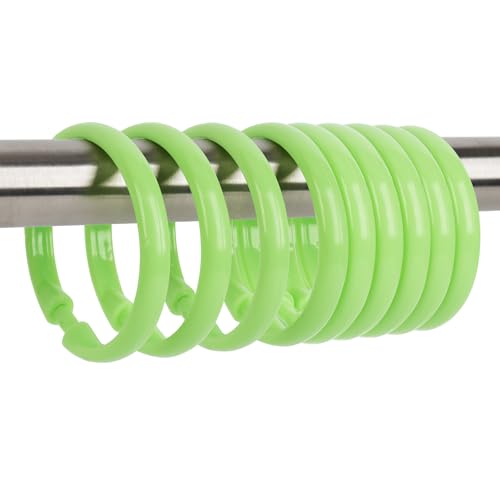 Green Shower Curtain Hooks - 12 Pcs Circular Plastic Shower Curtain Rings for Bathroom - O Shaped Green Shower Hooks Rings for Shower Curtain Rod - color: Green