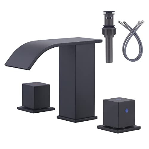 Waterfall Bathroom Faucet 3 Hole: ARCORA 8 Inch Widespread Bathroom Faucet Matte Black, Modern 2 Handles Bathroom Sink Faucet with Pon Up Drain and cUPC Supply Lines - color: Matte Black
