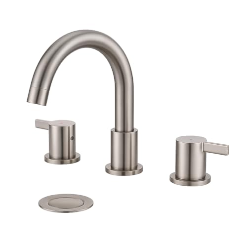 Two Handle 8inch Widespread Bathroom Faucet 3 Holes, Bathroom Sink Faucet with Metal Pop up Drain Assembly and cUPC Water Supply Lines, Brushed Nickel - color: Brushed Nickel