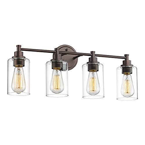 FEMILA Bathroom Vanity Light Fixture, 4-Light Farmhouse Wall Vanity Lights, Oil Rubbed Bronze Finish with Clear Glass Shade, 4FYC56B-4W ORB - color: Oil-Rubbed Bronze, size: 24.8"