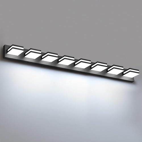 IZORRO LED Modern Bathroom Lights Fixtures(8-Light,Dimmable,360°Rotate),Matte Black Acrylic Wall Lighting,Vanity Lights for Bathroom Over Mirror - 6000k 48In （No Assembly Required） - color: Black, size: 8 - Light