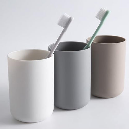 Bathroom Plastic Toothbrush Cup, Tumbler for Home Bathroom Toothbrush Holder, Unbreakable Dishwasher Safe, Reusable and Sturdy Drinking Cup, 11 OZ (Grey & Grey)