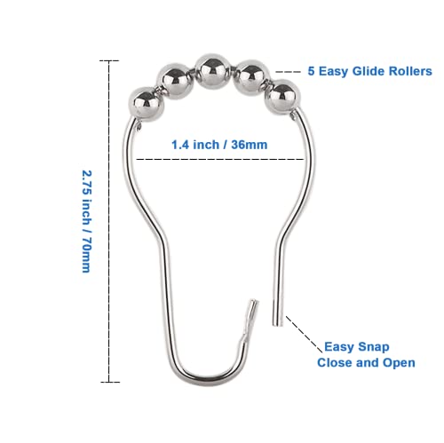 Shower Curtain Hooks Rings, Rustproof Metal Shower Curtain Rings for Bathroom Shower Rods Curtains - Set of 12, Nickel - color: Nickel