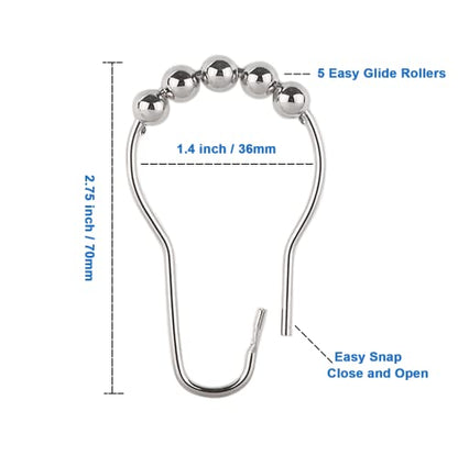 Shower Curtain Hooks Rings, Rustproof Metal Shower Curtain Rings for Bathroom Shower Rods Curtains - Set of 12, Nickel - color: Nickel
