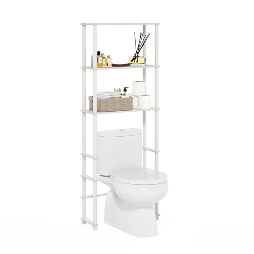 Furinno Turn-N-Tube Over The Toilet Storage, 3-Shelf Over The Toilet Organizer, Freestanding Space Saver Bathroom Shelf, for Bathroom Organizers and Storage, White - color: White/White, style: Basic Rack